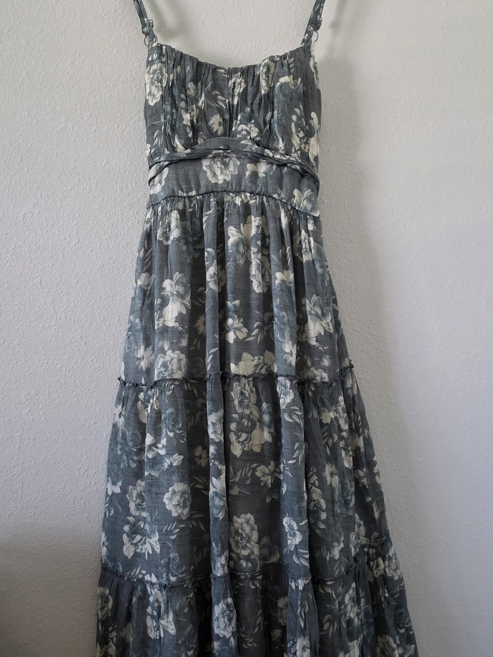 Floral Tiered Maxi Dress in Slate Blue